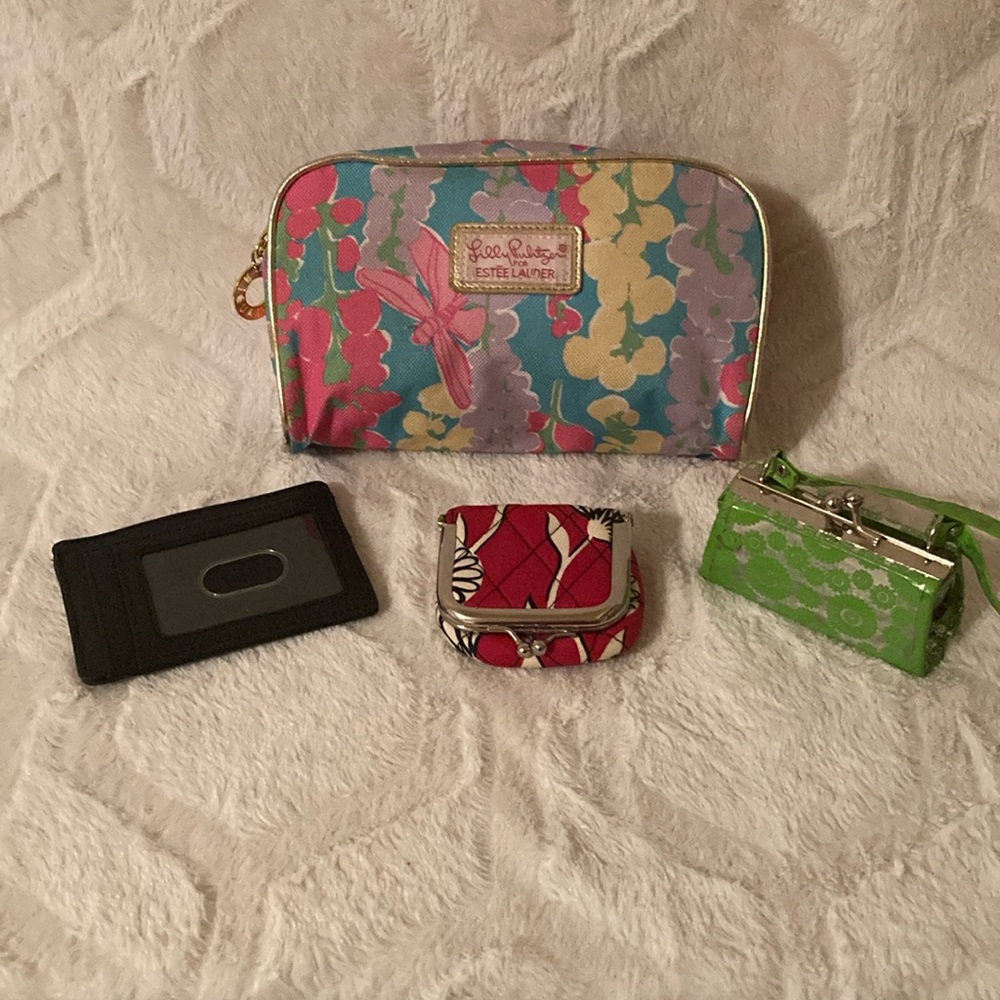EUC, Preloved          Makeup Bag,Lip Stck Bag,Card ID Holder and Contact len’s